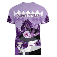 Kentucky Horse Racing Women V-Neck T-Shirt Derby Mint Julep Girl - Purple Pastel LT14