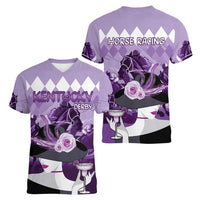 Kentucky Horse Racing Women V-Neck T-Shirt Derby Mint Julep Girl - Purple Pastel LT14