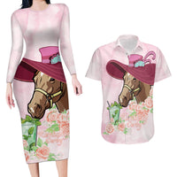 Kentucky Horse Racing Couples Matching Long Sleeve Bodycon Dress and Hawaiian Shirt Derby Mint Julep With Roses - Wonder Print Shop