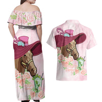 Kentucky Horse Racing Couples Matching Off Shoulder Maxi Dress and Hawaiian Shirt Derby Mint Julep With Roses - Wonder Print Shop