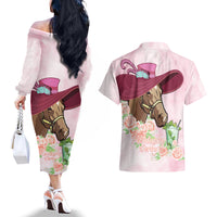 Kentucky Horse Racing Couples Matching Off The Shoulder Long Sleeve Dress and Hawaiian Shirt Derby Mint Julep With Roses - Wonder Print Shop