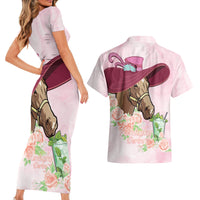 Kentucky Horse Racing Couples Matching Short Sleeve Bodycon Dress and Hawaiian Shirt Derby Mint Julep With Roses - Wonder Print Shop