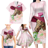 Kentucky Horse Racing Family Matching Long Sleeve Bodycon Dress and Hawaiian Shirt Derby Mint Julep With Roses - Wonder Print Shop