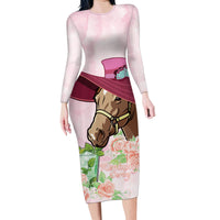 Kentucky Horse Racing Family Matching Long Sleeve Bodycon Dress and Hawaiian Shirt Derby Mint Julep With Roses - Wonder Print Shop