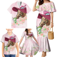 Kentucky Horse Racing Family Matching Mermaid Dress and Hawaiian Shirt Derby Mint Julep With Roses - Wonder Print Shop