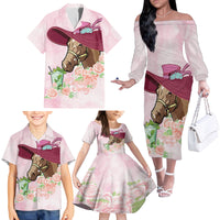 Kentucky Horse Racing Family Matching Off The Shoulder Long Sleeve Dress and Hawaiian Shirt Derby Mint Julep With Roses - Wonder Print Shop