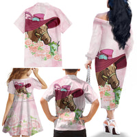 Kentucky Horse Racing Family Matching Off The Shoulder Long Sleeve Dress and Hawaiian Shirt Derby Mint Julep With Roses - Wonder Print Shop