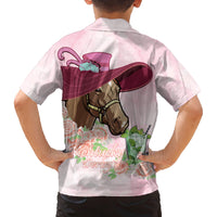 Kentucky Horse Racing Family Matching Off Shoulder Short Dress and Hawaiian Shirt Derby Mint Julep With Roses - Wonder Print Shop