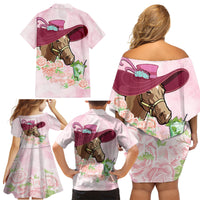 Kentucky Horse Racing Family Matching Off Shoulder Short Dress and Hawaiian Shirt Derby Mint Julep With Roses - Wonder Print Shop