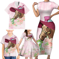 Kentucky Horse Racing Family Matching Short Sleeve Bodycon Dress and Hawaiian Shirt Derby Mint Julep With Roses - Wonder Print Shop