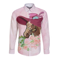 Kentucky Horse Racing Long Sleeve Button Shirt Derby Mint Julep With Roses - Wonder Print Shop