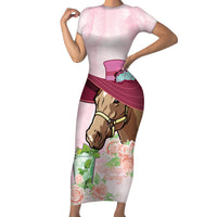 Kentucky Horse Racing Short Sleeve Bodycon Dress Derby Mint Julep With Roses - Wonder Print Shop