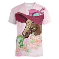 Kentucky Horse Racing Women V-Neck T-Shirt Derby Mint Julep With Roses - Wonder Print Shop