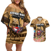 Kentucky Horse Racing Couples Matching Off Shoulder Short Dress and Hawaiian Shirt 151st Anniversary Race For The Roses LT14