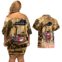 Kentucky Horse Racing Couples Matching Off Shoulder Short Dress and Hawaiian Shirt 151st Anniversary Race For The Roses LT14
