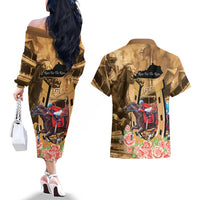 Kentucky Horse Racing Couples Matching Off The Shoulder Long Sleeve Dress and Hawaiian Shirt 151st Anniversary Race For The Roses LT14