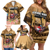 Kentucky Horse Racing Family Matching Off Shoulder Short Dress and Hawaiian Shirt 151st Anniversary Race For The Roses LT14