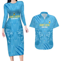 Custom Saint Lucia Cricket Couples Matching Long Sleeve Bodycon Dress and Hawaiian Shirt Go Champions Beinspired