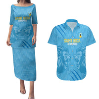 Custom Saint Lucia Cricket Couples Matching Puletasi and Hawaiian Shirt Go Champions Beinspired