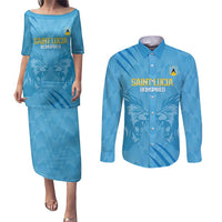 Custom Saint Lucia Cricket Couples Matching Puletasi and Long Sleeve Button Shirt Go Champions Beinspired