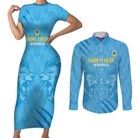 Custom Saint Lucia Cricket Couples Matching Short Sleeve Bodycon Dress and Long Sleeve Button Shirt Go Champions Beinspired
