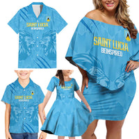 Custom Saint Lucia Cricket Family Matching Off Shoulder Short Dress and Hawaiian Shirt Go Champions Beinspired