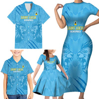 Custom Saint Lucia Cricket Family Matching Short Sleeve Bodycon Dress and Hawaiian Shirt Go Champions Beinspired