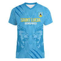 Custom Saint Lucia Cricket Women V-Neck T-Shirt Go Champions Beinspired