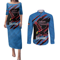 Custom Antigua and Barbuda Cricket Couples Matching Puletasi and Long Sleeve Button Shirt Go Champions Falcons