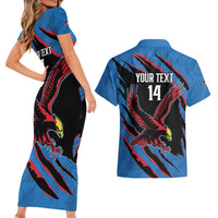 Custom Antigua and Barbuda Cricket Couples Matching Short Sleeve Bodycon Dress and Hawaiian Shirt Go Champions Falcons