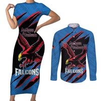 Custom Antigua and Barbuda Cricket Couples Matching Short Sleeve Bodycon Dress and Long Sleeve Button Shirt Go Champions Falcons