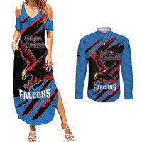 Custom Antigua and Barbuda Cricket Couples Matching Summer Maxi Dress and Long Sleeve Button Shirt Go Champions Falcons
