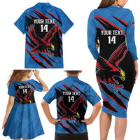 Custom Antigua and Barbuda Cricket Family Matching Long Sleeve Bodycon Dress and Hawaiian Shirt Go Champions Falcons