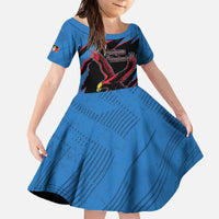 Custom Antigua and Barbuda Cricket Family Matching Off The Shoulder Long Sleeve Dress and Hawaiian Shirt Go Champions Falcons