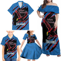 Custom Antigua and Barbuda Cricket Family Matching Off Shoulder Maxi Dress and Hawaiian Shirt Go Champions Falcons