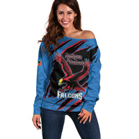 Custom Antigua and Barbuda Cricket Off Shoulder Sweater Go Champions Falcons