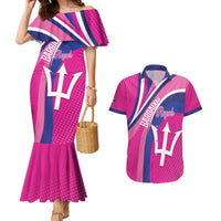 Custom Barbados Royals Cricket Couples Matching Mermaid Dress and Hawaiian Shirt Go Champions Tridents Pink Version