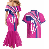 Custom Barbados Royals Cricket Couples Matching Mermaid Dress and Hawaiian Shirt Go Champions Tridents Pink Version