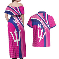 Custom Barbados Royals Cricket Couples Matching Off Shoulder Maxi Dress and Hawaiian Shirt Go Champions Tridents Pink Version