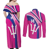 Custom Barbados Royals Cricket Couples Matching Off Shoulder Maxi Dress and Long Sleeve Button Shirt Go Champions Tridents Pink Version