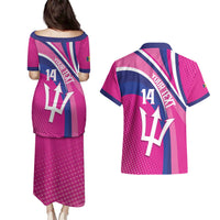 Custom Barbados Royals Cricket Couples Matching Puletasi and Hawaiian Shirt Go Champions Tridents Pink Version
