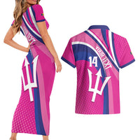Custom Barbados Royals Cricket Couples Matching Short Sleeve Bodycon Dress and Hawaiian Shirt Go Champions Tridents Pink Version