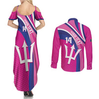 Custom Barbados Royals Cricket Couples Matching Summer Maxi Dress and Long Sleeve Button Shirt Go Champions Tridents Pink Version