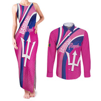 Custom Barbados Royals Cricket Couples Matching Tank Maxi Dress and Long Sleeve Button Shirt Go Champions Tridents Pink Version