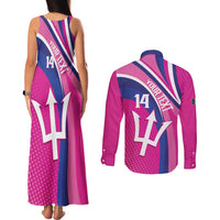 Custom Barbados Royals Cricket Couples Matching Tank Maxi Dress and Long Sleeve Button Shirt Go Champions Tridents Pink Version