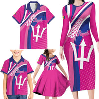 Custom Barbados Royals Cricket Family Matching Long Sleeve Bodycon Dress and Hawaiian Shirt Go Champions Tridents Pink Version
