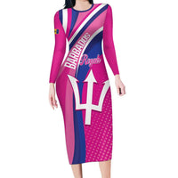 Custom Barbados Royals Cricket Family Matching Long Sleeve Bodycon Dress and Hawaiian Shirt Go Champions Tridents Pink Version