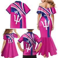 Custom Barbados Royals Cricket Family Matching Mermaid Dress and Hawaiian Shirt Go Champions Tridents Pink Version