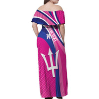 Custom Barbados Royals Cricket Family Matching Off Shoulder Maxi Dress and Hawaiian Shirt Go Champions Tridents Pink Version