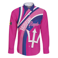 Custom Barbados Royals Cricket Family Matching Off Shoulder Short Dress and Hawaiian Shirt Go Champions Tridents Pink Version